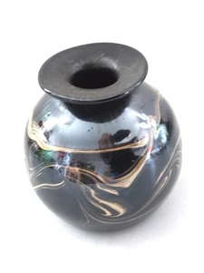 Schwarze Kugelvase Glas signiert Eisch 77 - Bild 1 von 8