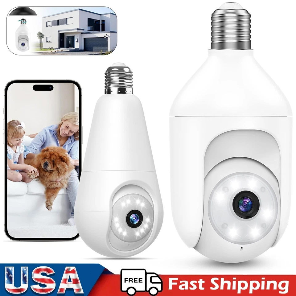2MP Wireless Light Bulb Security Camera 2.4G WiFi Outdoor Home Bulb Camera 1080P - Image 1 of 1