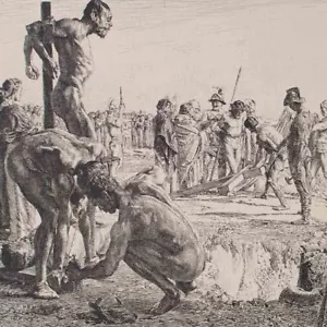 Otto Greiner Golgatha Kleine Kreuzigung Symbolismus Original Lithografie 1896 - Bild 1 von 7