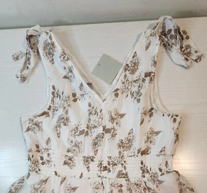 J Gee maxi Dress Womens Floral tan and white Elastic Waist Size L - Picture 1 of 9