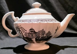VIntage Ellgreave Marlbro England Teapot Black Pattern Asian Theme     - Picture 1 of 6