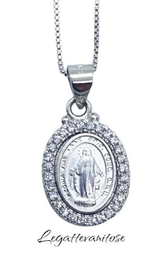 MEDAGLINA MADONNA MIRACOLOSA  IN ARGENTO 925  ZIRCONI BRILLANTINI + COLLANINA - Immagine 1 di 4
