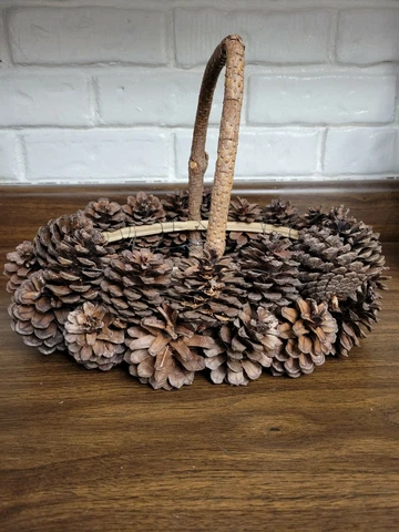 Twig and Pine Cone Basket 12"l x 11"w x 12"h Vintage Christmas Holiday Decor Cover