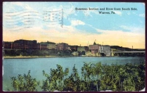 WARREN PA BUSINESS CENTER FROM SOUTH SIDE RIVER POSTAL VINTAGE 1913 103020 P - Imagen 1 de 2