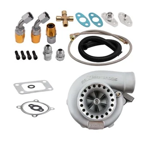T3 Flange 4 Bolt GT35 GT3582 A/R .70 Anti-Surge Turbo+Oil Drain Return Feed Line - Picture 1 of 12