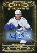 2022-23 UD STATURE HOCKEY BLACK PARALLEL ROOKIE AUTOGRAPH #1/1 CANUCKS Nils Aman