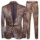Mens Printed Leopard Blazer Suits Casual 2PCS Coat Pants Party Wedding Nightclub