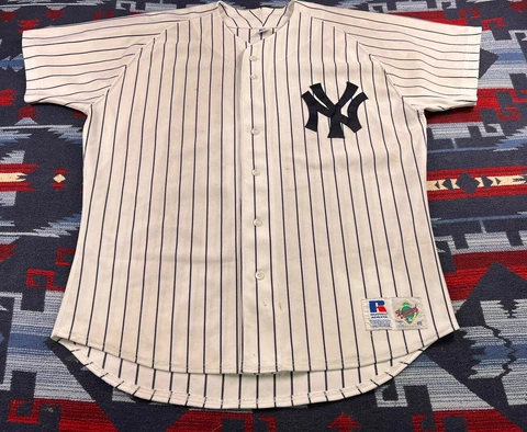 Vintage York Yankees Russell Authentic White Pinstripes Blank Jersey Made USA XL Cover