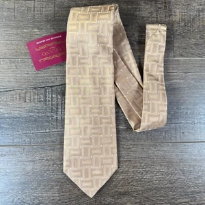 New With Tags Vintage Tan Lugano Italia Hand Made 100% Silk Neck Tie Made In USA - Picture 1 of 4