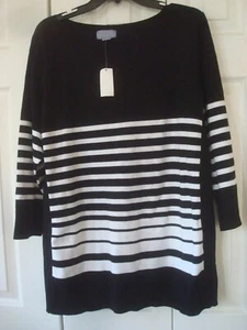 Ladies Sweater Black & White   Striped Boat Neck Size 2X  Laura Scott - Picture 1 of 2