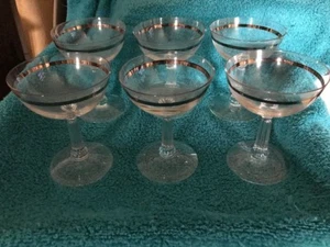 5 Bicchieri Fostoria Champagne / Sherbet Alto RIFLESSO Pat. Fascia in argento - Foto 1 di 6