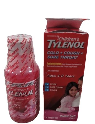2 crianças Tylenol tosse fria e dor de garganta - chiclete - 4 fl oz BB 6/25 - Imagem 1 de 2