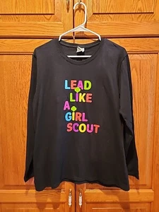 Girl Scout Ladies Large Long Sleeve T Shirt Black - Lead Like A Girl Scout - Picture 1 of 5
