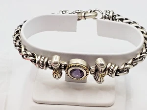 Bracciale Fili Menegatti Argento Sterling + Oro Catena Ametista 7 Pollici 28,3 gm - Foto 1 di 8