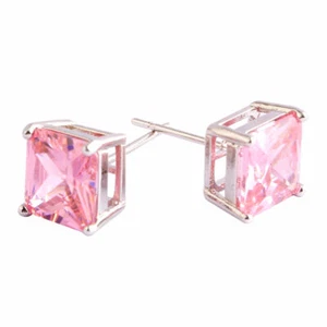 EPIC VAULT- Pink Sapphire Gemstone Stud- 925 Silver Earrings - Imagen 1 de 3