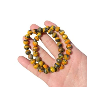 WOMENS BEADS BRACELET NATURAL BUMBLE BEE JASPER ELASTIC BAND GIFT MENS BRACELET - Picture 1 of 5