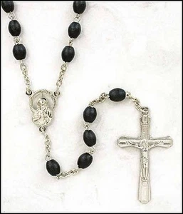 Schwarzer ovaler Rosenkranz aus Holz (MS302) NEU für Männer, Erstkommunion, RCIA, Konfirmation - Bild 1 von 1