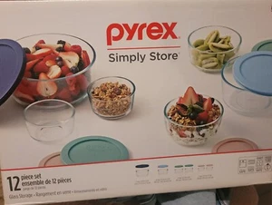 Pyrex Simply Store 12-piece Glass Storage Set, 6 Bowls & 6 Lids - 4 sizes - NEW - Picture 1 of 1