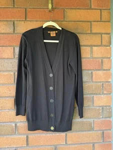 Tory Burch V-Ausschnitt Pullover Strickjacke Merinowolle schwarz langarm | Größe S - Bild 1 von 18