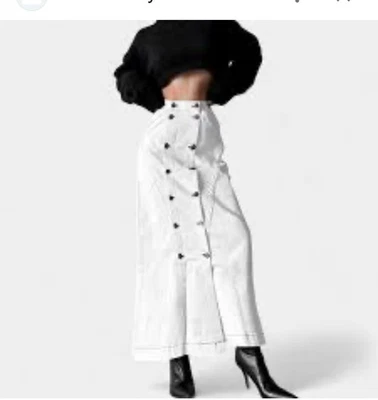 Jason Wu 3x1 NYC Blanco Denim Jean Midi Botón Falda Mujer Talla 24 0 Xs Foto 1 de 4