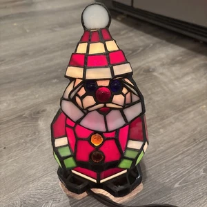 Tiffany Stil Buntglas Wackelkopf Weihnachtsmann Tischlampe funktionstüchtig, Weihnachtslampe - Bild 1 von 4