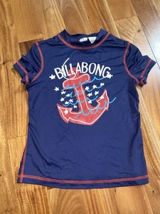 Billie Girls Billabong Size M UPF 50 Rash Guard Navy Anchor Top Shirt USA - Picture 1 of 6