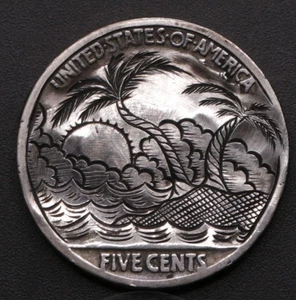 Rushshore - Inselschliff - Morgenlicht - handgeschnitzter Hobo Nickel - Gravur - Bild 1 von 3