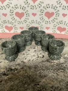 Egg Cups Egg Holder Green Marble 2x2" Set Of 7 - Picture 1 of 7