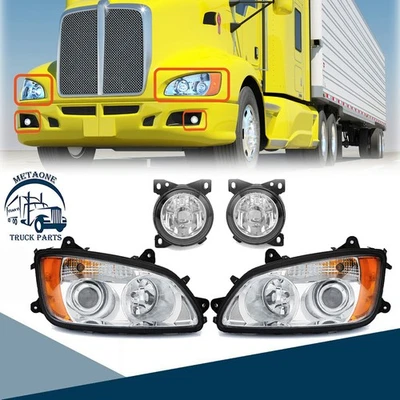 4PCS Halogen Headlights & Fog Lamps Assembly For Kenworth T660 LH+RH Side Foto 1 de 4