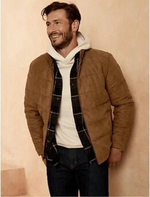 Banana Republic Faux Suede Vegan Puffer Coat Small - Image 1 of 4