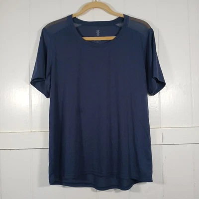 Cariloha 衬衫竹制运动女式大号靛蓝海军蓝上衣透明肩 SS — 第 1/4 张图片