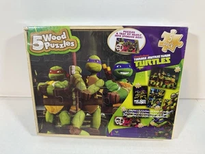 Nickelodeon Teenage Mutant Ninja Turtles 5 Wood Puzzles Wooden Storage Box New - Picture 1 of 7