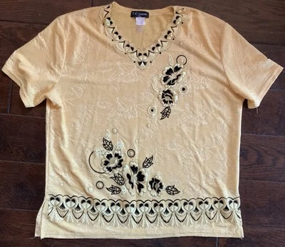 Liz & Me By Catherines 2X Pink Floral Round Neck Short Sleeve Fully Lined Top - Image 1 of 4