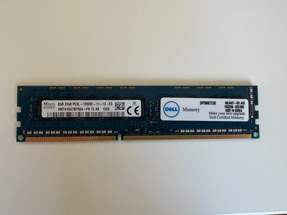 RAM 8GB DDR3L SK Hynix PC3L 12800E 1600MHz HMT41GU7BFR8A-PB - Immagine 1 di 1