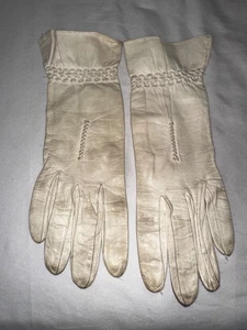 Kidskin Leather Gloves 10” Length Size 6-3/4 Off White Vintage Euc - Picture 1 of 2