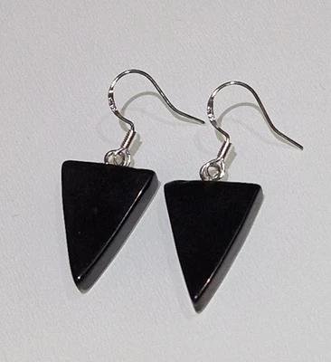EDELSTEIN OHRHÄNGER ONYX DREIECK PERLEN OHRRINGE  - Bild 1 von 3