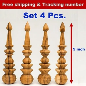 4x 5" Teak Wooden Finials Unpainted Vintage Antique Clock Furniture Decor - Picture 1 of 11