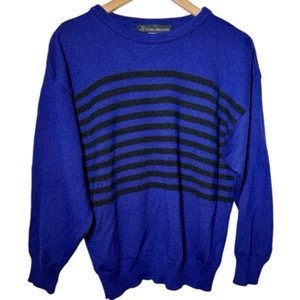 Suéter De Colección Años 90 Lucien Daunois 100% Lana Azul Negro Rayas Cuello Redondo Para Mujer M - Imagen 1 de 4