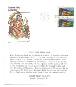 1452 Wolf Trap Farm Parques Nacionales Cubierta del Centenario Escondites Artesanales, CCC, FDC - Imagen 1 de 1