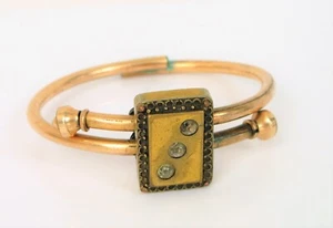 ANTIQUE BEAUTIFUL VICTORIAN EARLY PAT 1879 HINGED CUFF BRACELET 3 RHINESTONES - Picture 1 of 2