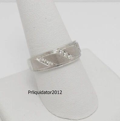 1/4CT MENS NATURAL DIAMOND WEDDING BAND BRIDAL RING 10K WHITE GOLD - Image 1 of 4