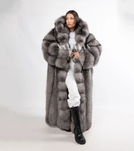 54Inch Full Length Top quality Real Blue Frost Fox fur coat,tailor Made - Picture 1 of 18