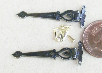 Dolls House 2 Black Metal Hinges 3.5cm Open & 8 Pins Tumdee 1:12 Scale DIY 743 - Image 1 of 2