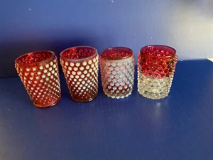 EAPG Hobbs Brockunier Dewdrop Cranberry Water Tumbler (4) 2 Fenton - Picture 1 of 9