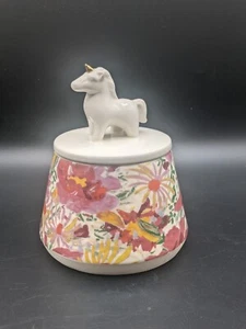 Opalhouse Einhorn Kanister Keramik Deckeldose weiß mit Blumen rosa orange 6" - Bild 1 von 10