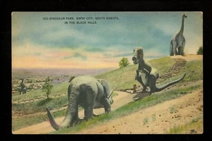 Animal postcard Dinosaur Park Rapid City South Dakota SD Black Hills linen - Picture 1 of 2