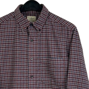 LL Bean Men's MT Medium TALL Flannel Soft Button Down Cotton Plaid Shirt Maroon - Picture 1 of 5