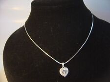 Vintage Solid Silver 16" Snake Necklace& Heart Shaped Pendent & Tiny Diamond
