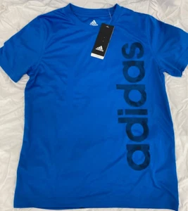 Adidas Red Black Logo Athletic T-shirt  cotton tee  (BLUE/BLACK, M-10/12) NWD - Picture 1 of 2