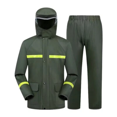 Green Raincoat with Hood,Rain Suits Two-Piece Waterproof Pockets & Zipper - Image 1 of 4